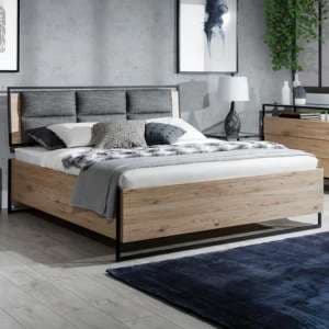 Groton Wooden Double Bed With Storage In Bordeaux Oak - UK