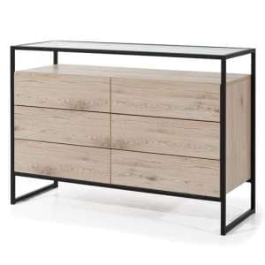Groton Glass Top Chest Of 6 Drawers In Bordeaux Oak - UK