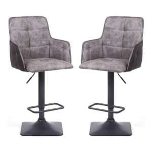 Ordos Fabric Bar Stools In Light Grey With Square Base In Pair