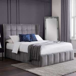 Gutersloh Velvet King Size Bed With Storage In Light Grey - UK