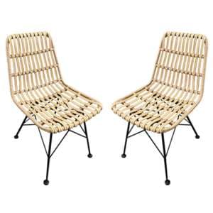 Hagley Brown Poly Woven Rattan Dining Chair In Pair