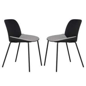 Haile Black Metal Dining Chairs With Woven Fabric Seat In Pair - UK