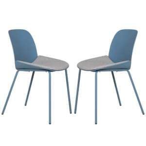 Haile Blue Metal Dining Chairs With Woven Fabric Seat In Pair - UK