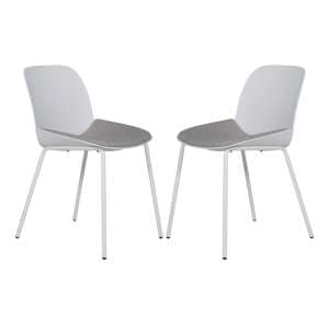 Haile Ecru Metal Dining Chairs With Woven Fabric Seat In Pair - UK