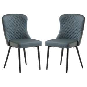 Hailey Blue Faux Leather Dining Chairs With Black Legs In Pair - UK