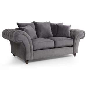 Haimi Fabric Sofa 2 Seater Sofa In Grey With Dark Brown Legs