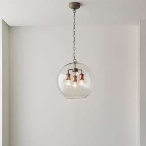 Hal 3 Lights Glass Pendant Light In Aged Pewter And Copper - UK