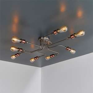 Hal 8 Lights Semi Flush Ceiling Light In Aged Pewter And Copper - UK