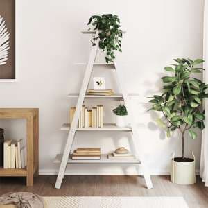 Halle Solid Pinewood Bookshelf 5-Tier In White - UK