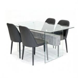 Halley Glass Dining Table Rectangular And 4 Black Chairs - UK