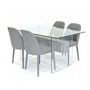 Halley Glass Dining Table Rectangular In Clear And 4 Grey Chairs - UK