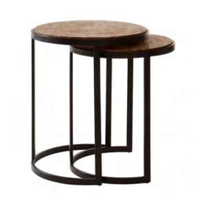 Hallo Wooden Set Of 2 Side Tables With Metal Frame In Natural - UK