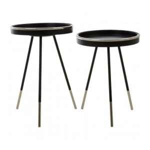 Hallo Round Wooden Set Of 2 Side Tables In Black - UK