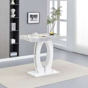 Halo High Gloss Bar Table In Magnesia Marble Effect - UK