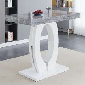 Halo High Gloss Bar Table In White And Melange Marble Effect - UK