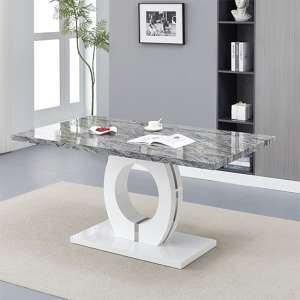 Halo High Gloss Dining Table In Melange Marble Effect - UK