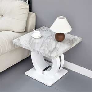 Halo High Gloss Lamp Table In Magnesia Marble Effect - UK