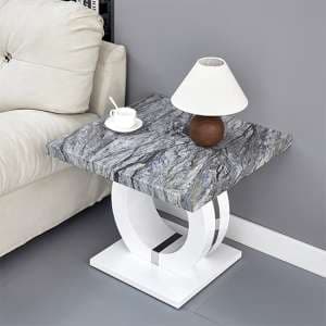 Halo High Gloss Lamp Table In Melange Marble Effect - UK