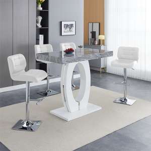 Halo Melange High Gloss Bar Table With 4 Candid White Stools - UK