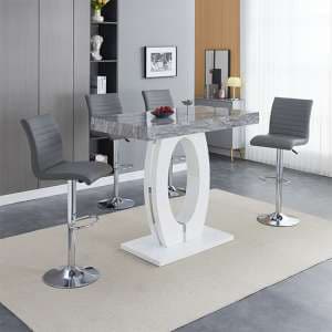 Halo Melange High Gloss Bar Table With 4 Ripple Grey Stools - UK