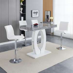 Halo Melange High Gloss Bar Table With 4 Ripple White Stools - UK