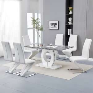Halo Melange Marble Effect Dining Table 6 Demi Z White Chairs - UK