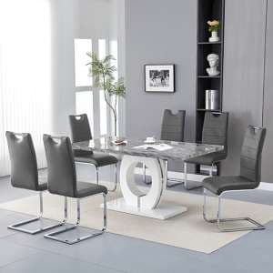 Halo Melange Marble Effect Dining Table 6 Petra Grey Chairs - UK