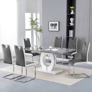 Halo Melange Marble Effect Dining Table 6 Petra Grey White Chairs - UK