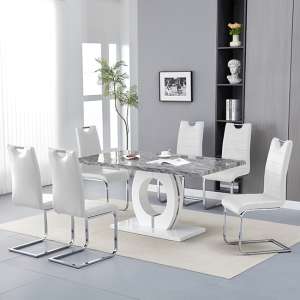 Halo Melange Marble Effect Dining Table 6 Petra White Chairs - UK