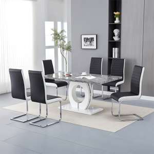 Halo Melange Marble Effect Dining Table 6 Symphony Black Chairs - UK