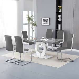 Halo Melange Marble Effect Dining Table 6 Symphony Grey Chairs - UK