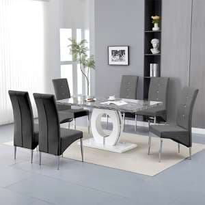 Halo Melange Marble Effect Dining Table 6 Vesta Grey Chairs - UK