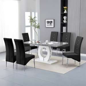 Halo Melange Marble Effect Dining Table 6 Vesta Black Chairs - UK