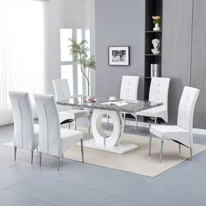 Halo Melange Marble Effect Dining Table 6 Vesta White Chairs - UK