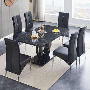 Halo Milano Effect High Gloss Dining Table 6 Vesta Black Chairs
