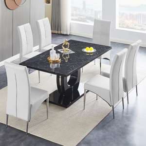 Halo Milano Effect High Gloss Dining Table 6 Vesta White Chairs
