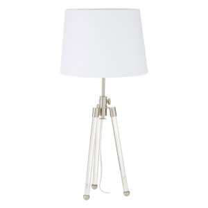 Haloca White Fabric Shade Table Lamp With Nickel Tripod Base