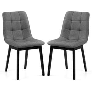 Halver Grey Linen Fabric Dining Chairs In Pair - UK