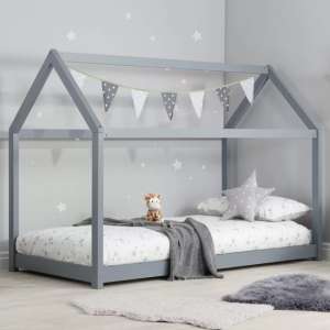 Hamel Wooden Single House Bed In Grey - UK