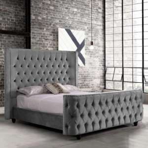 Hammond Plush Velvet King Size Bed In Grey - UK