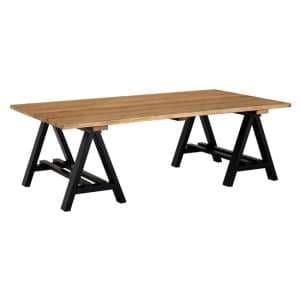 Hampro Wooden Coffee Table With Black Metal Legs In Natural - UK