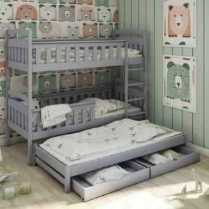 Hampton Wooden Bunk Bed And Trundle In Grey - UK