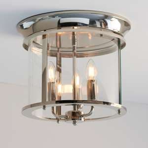 Hampworth 3 Lights Clear Glass Ceiling Light In Bright Nickel - UK