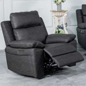 Hanford Electric Fabric Recliner 1 Seater Sofa In Dark Grey - UK
