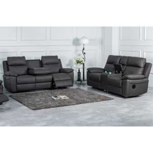Hanford Electric Fabric Recliner 3+2 Sofa Set In Dark Grey - UK
