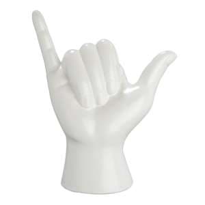 Hang Loose Ceramic Hand Design Sculpture In White