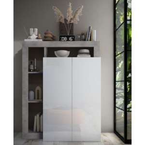 Hanmer High Gloss Shoe Storage Cabinet 2 Doors In White Concrete - UK