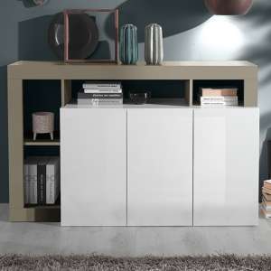 Hanmer High Gloss Sideboard With 3 Doors In White And Pewter