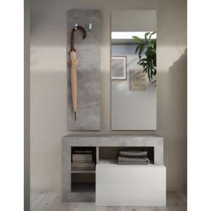Hanmer High Gloss Hallway Furniture Set In White And Concrete - UK