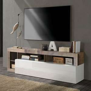 Hanmer High Gloss TV Stand With 1 Door In White And Pero